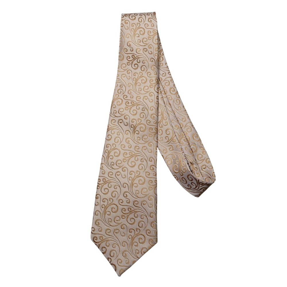 Kai Long Tie Mens One Size Beige Floral 100% Silk Jacquard Classic Necktie